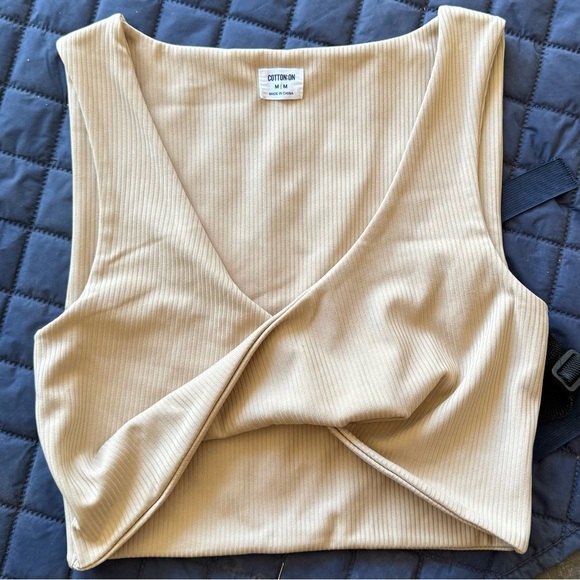 Cotton On Tops - Chic Beige Crop Top with Elegant Wrap Design
